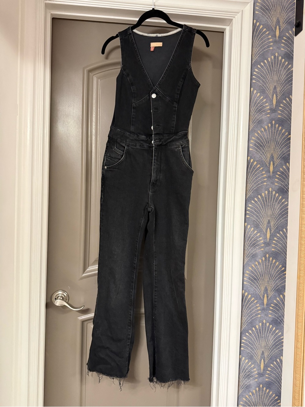 Pilcro Black Denim Jumpsuit with Tan Label
